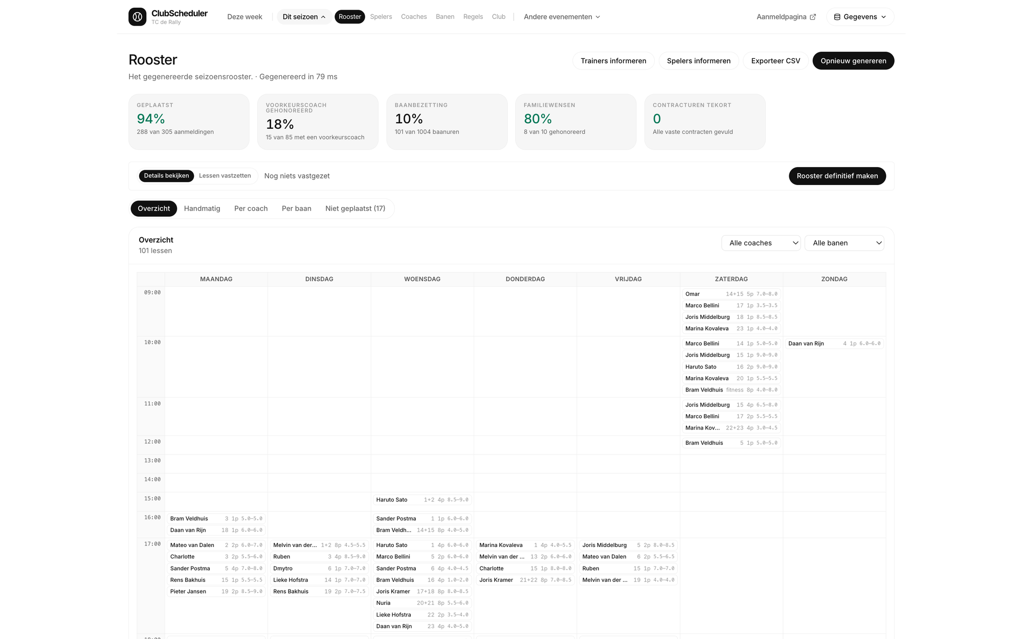 Screenshot: seizoensrooster